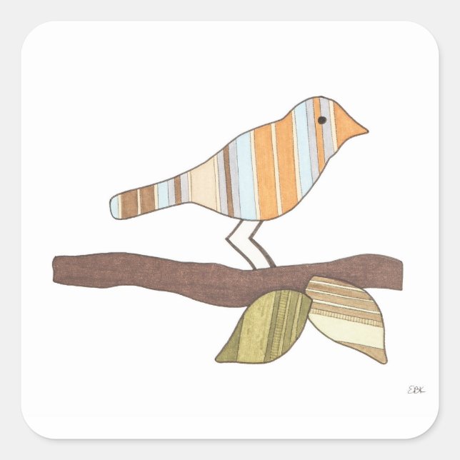 Whimsical Bird Sticker-Erin Brie Art Square Sticke Square Sticker (Front)