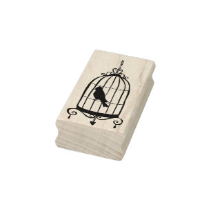 Whimsical Birdcage Rubber Art Stamp