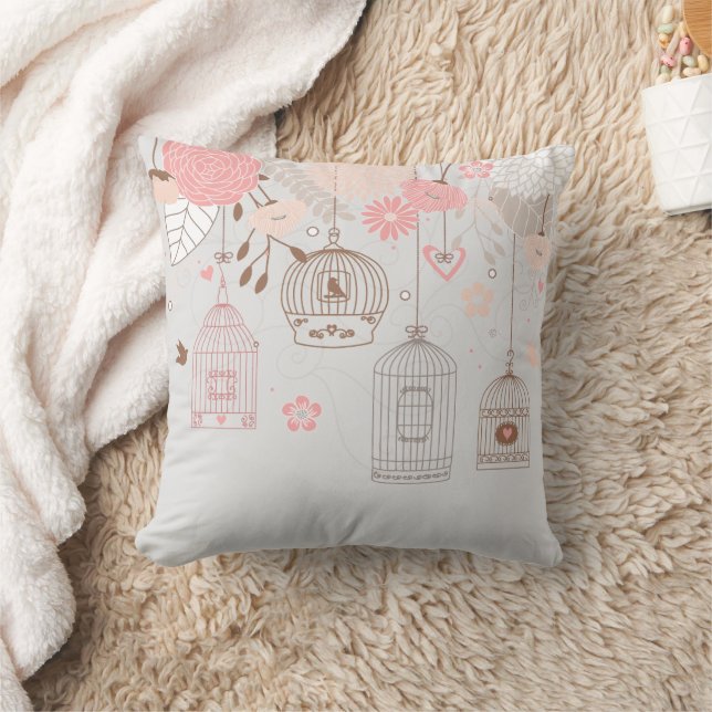 Whimsical Birdcages & Floral Cushion (Blanket)