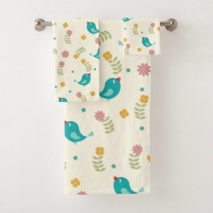 Whimsical Birds and Flowers Bath Towel Set