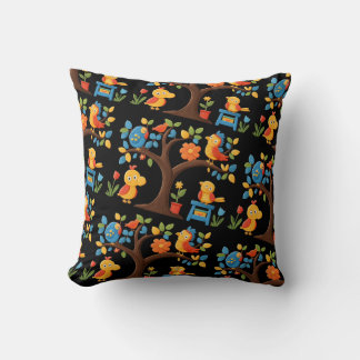 Whimsical Birds & Blossoms Throw Pillow.\ Cushion