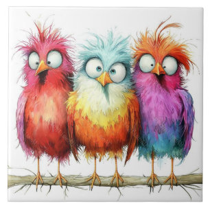 Whimsical birds ceramic tile