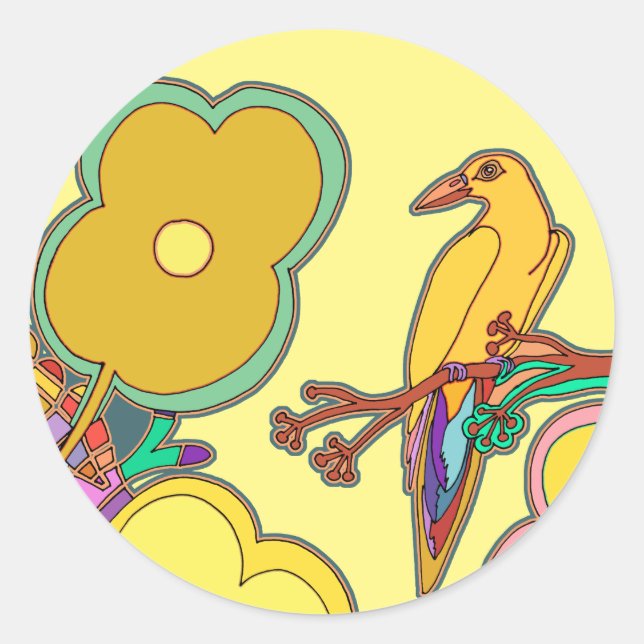 Whimsical Birds Classic Round Sticker (Front)