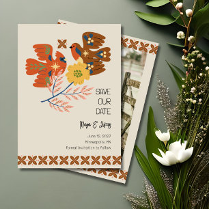 Whimsical Birds Folk Art Save the Date Invitation