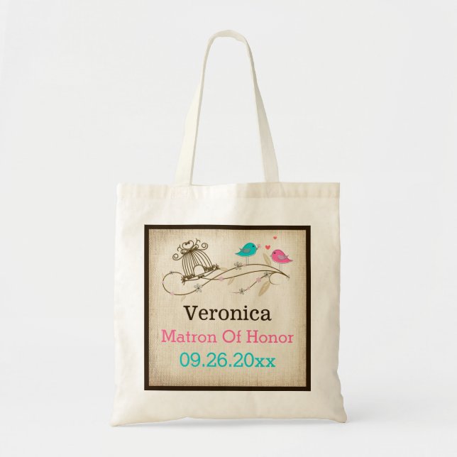 Whimsical Birds in Love Wedding Attendant Tote Bag (Front)