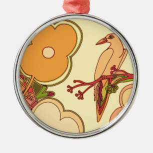 Whimsical Birds Metal Ornament