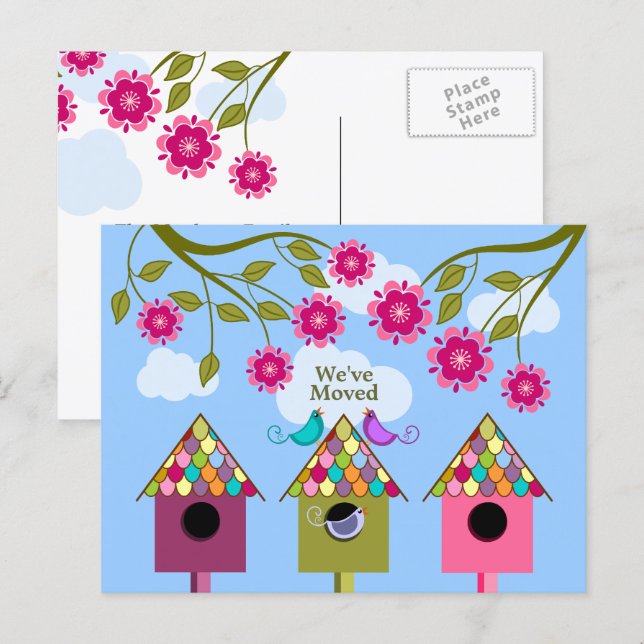 Whimsical Birds Moving Announcement Postcard (Front/Back)