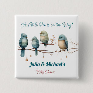Whimsical Birds on Branches Pastel Baby Shower 15 Cm Square Badge