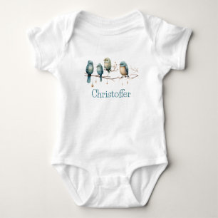 Whimsical Birds on Branches Pastel Baby Shower Baby Bodysuit