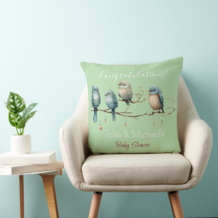 Whimsical Birds on Branches  Pastel Baby Shower Cushion