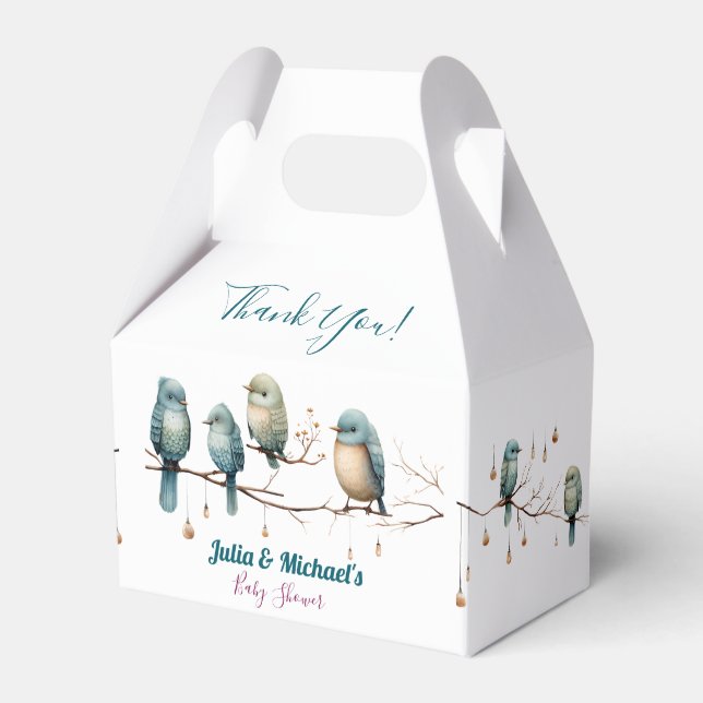 Whimsical Birds on Branches  Pastel Baby Shower Favour Box (Front Side)