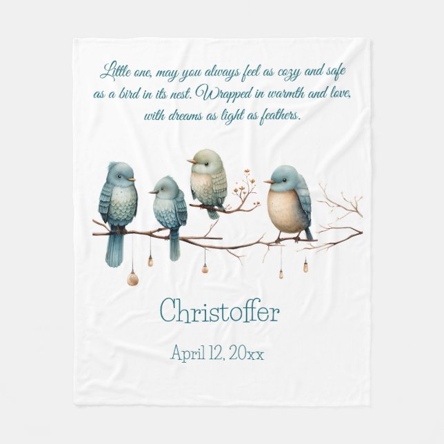 Whimsical Birds on Branches  Pastel Baby Shower Fleece Blanket (Front)