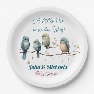 Whimsical Birds on Branches  Pastel Baby Shower Paper Plate