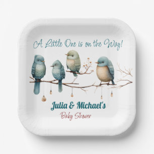 Whimsical Birds on Branches Pastel Baby Shower Paper Plate