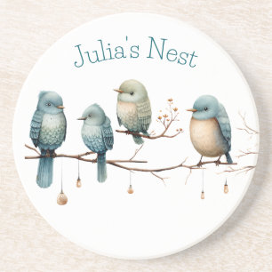 Whimsical Birds on Branches Timeless Elegance Coaster