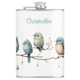 Whimsical Birds on Branches Timeless Elegance Hip Flask
