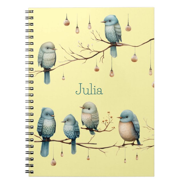 Whimsical Birds on Branches Timeless Elegance Notebook (Front)