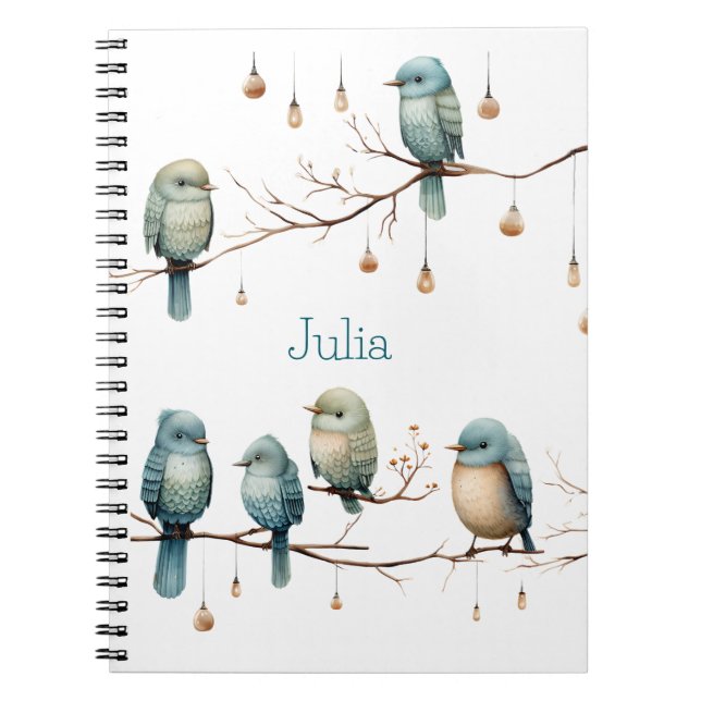 Whimsical Birds on Branches Timeless Elegance Notebook (Front)
