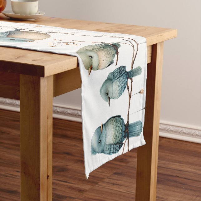 Whimsical Birds on Branches Timeless Elegance Short Table Runner (In Situ)