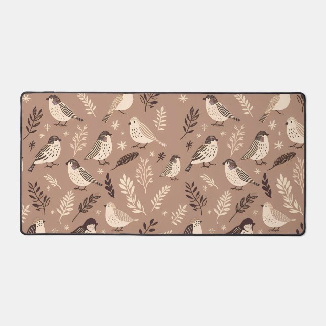 Whimsical Birds Pattern Desk Mat (Front)