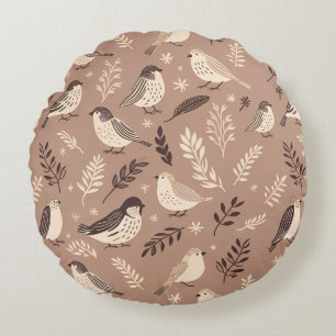 Whimsical Birds Pattern Round Cushion