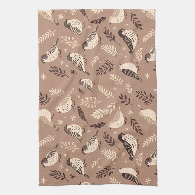 Whimsical Birds Pattern Tea Towel (Vertical)