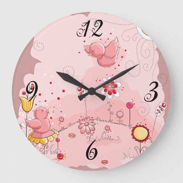 Whimsical Birds  Wall Clock (Front)