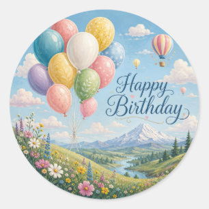 Whimsical Birthday Balloons Classic Round Sticker