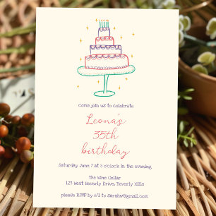 Whimsical Birthday Cake Cute Custom Colourful Part Invitation