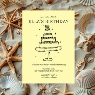 Whimsical Birthday Cake Doodle Cute Custom Party Invitation