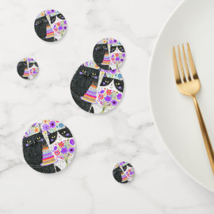 Whimsical Birthday Cats Floral Bouquet Confetti
