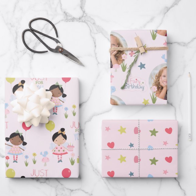 Whimsical Birthday fairy pink personalised Wrappin Wrapping Paper Sheet (Front)