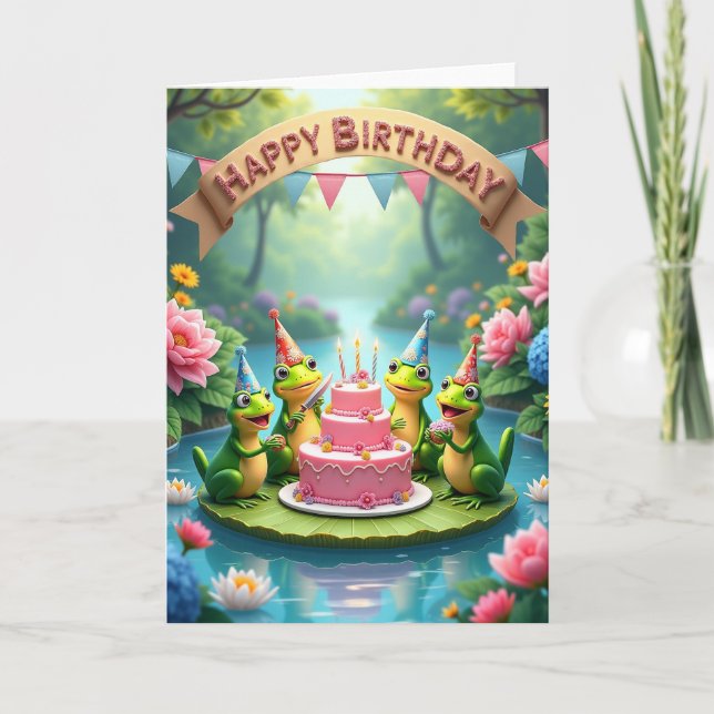 Whimsical Birthday Frogs Card (Front)
