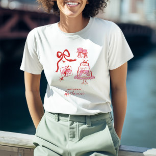 Whimsical Birthday Hand Drawn Red Pink Doodles  T-Shirt