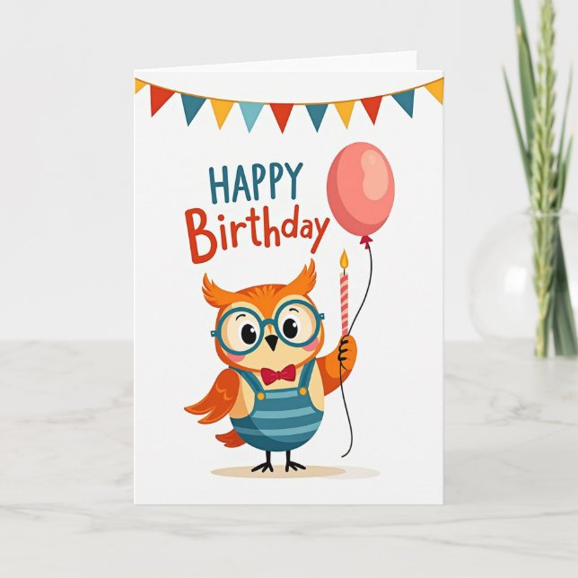 Whimsical Birthday Owl Card (Front)
