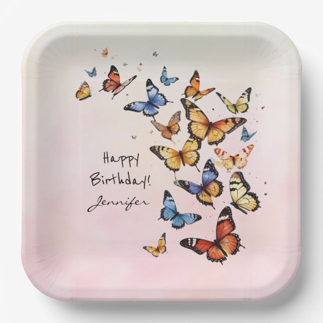 Whimsical Birthday Party Butterfly Paper Plate (Front)