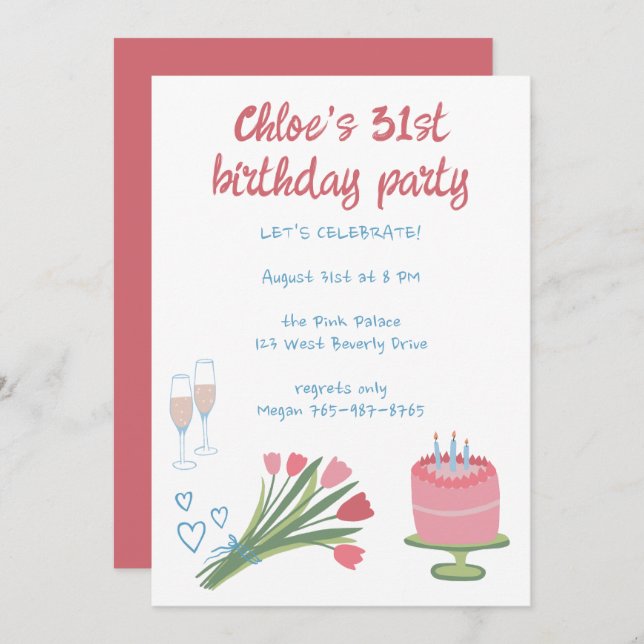 Whimsical Birthday Party Girlie Cute Custom  Invitation (Front/Back)