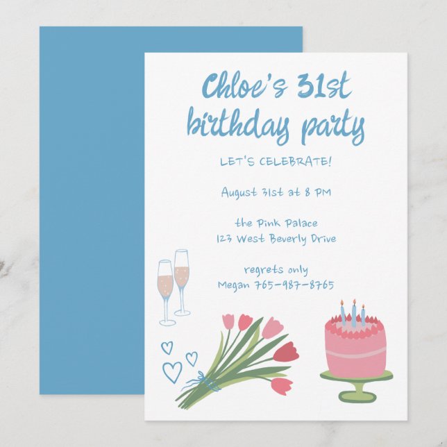 Whimsical Birthday Party Girlie Cute Custom  Invitation (Front/Back)