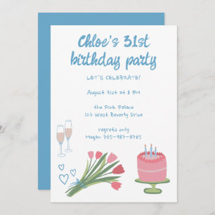 Whimsical Birthday Party Girlie Cute Custom  Invitation