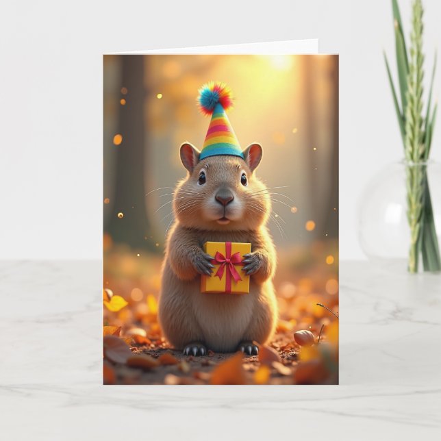 Whimsical Birthday Party Hat Card (Front)