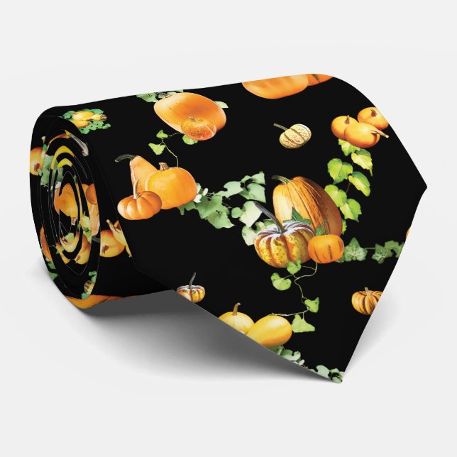 Whimsical Black and Orange Pumpkin Pattern Tie (Rolled)