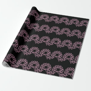 Whimsical Black and Pink Christmas Wreath Pattern Wrapping Paper