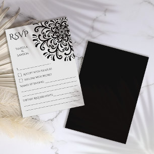 Whimsical Black and White Flourish RSVP Card