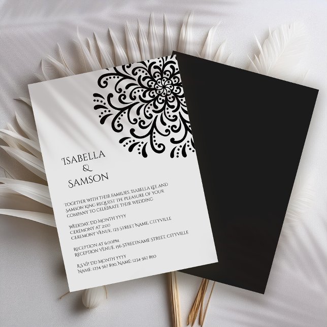 Whimsical Black and white Flourish Wedding Invitation (Creator Uploaded)