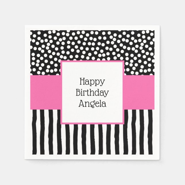 Whimsical Black and White Patterns with Pink Napkin (Front)