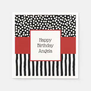 Whimsical Black and White Patterns with Red Napkin