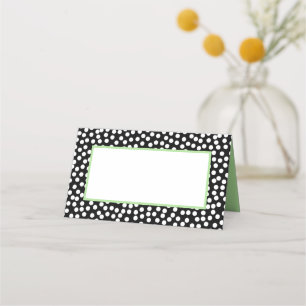 Whimsical Black and White Polka Dots with Green Place Card