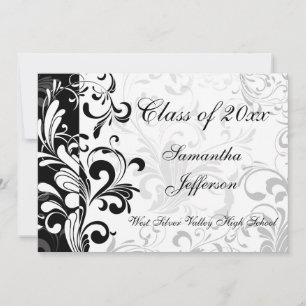 Whimsical Black and White Swirl Graduation Invitation