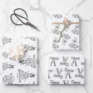whimsical black and white trendy hand drawn wrapping paper sheet