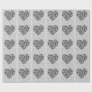 Whimsical Black and White Zentangle Hearts Floral  Wrapping Paper